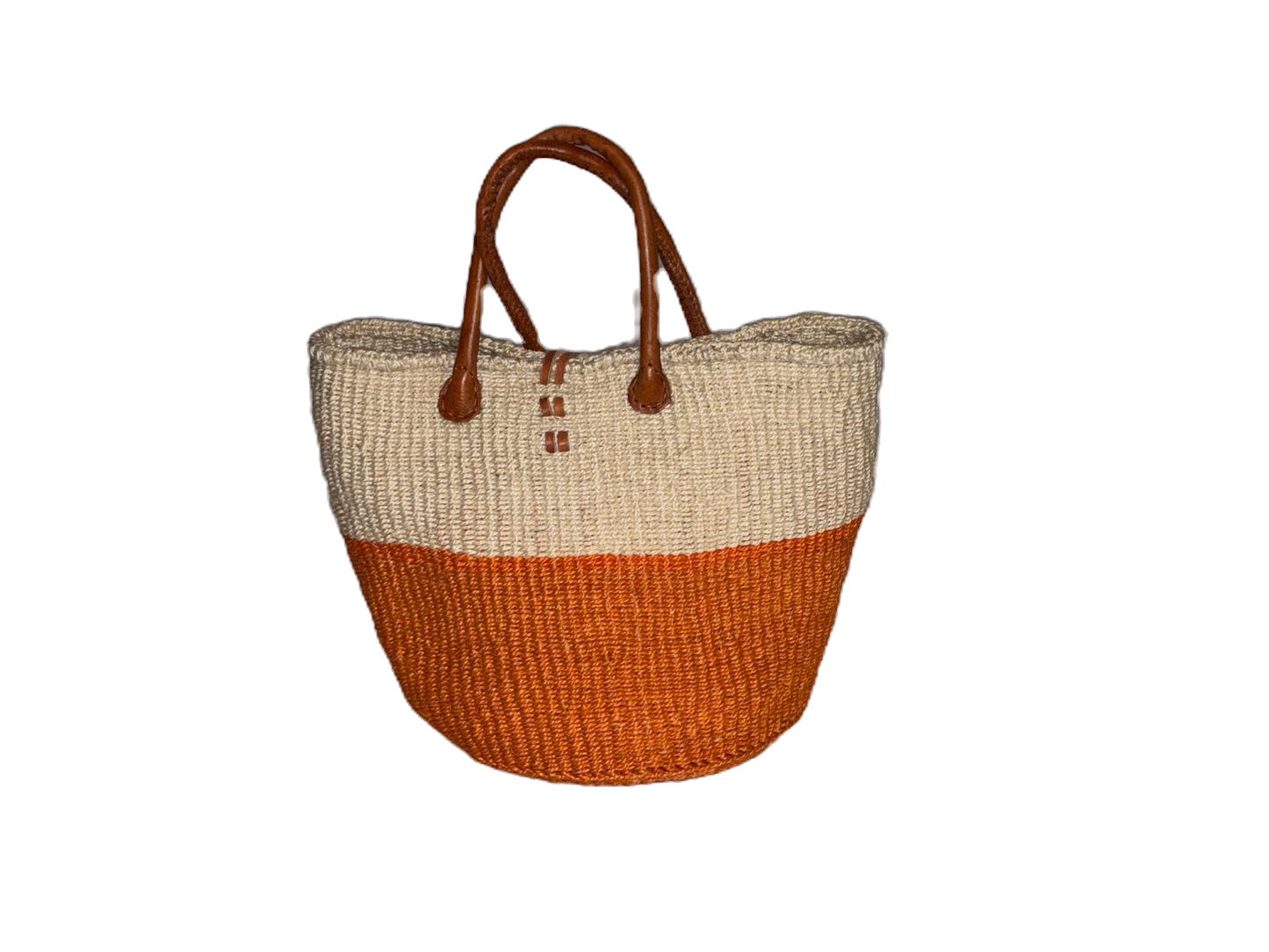 Handwoven African Sisal Basket with Leather Handles image 2