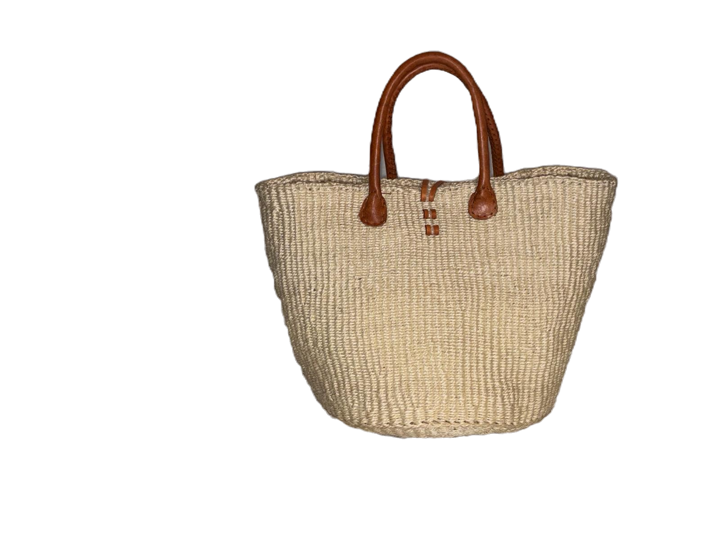 Handwoven African Sisal Basket with Leather Handles image 2