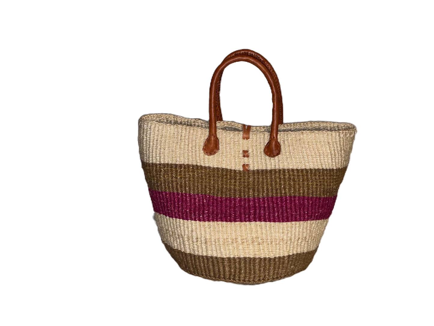 Handwoven African Sisal Basket with Leather Handles image 1