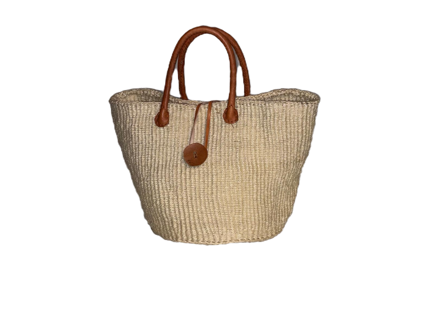 Handwoven African Sisal Basket with Leather Handles image 0