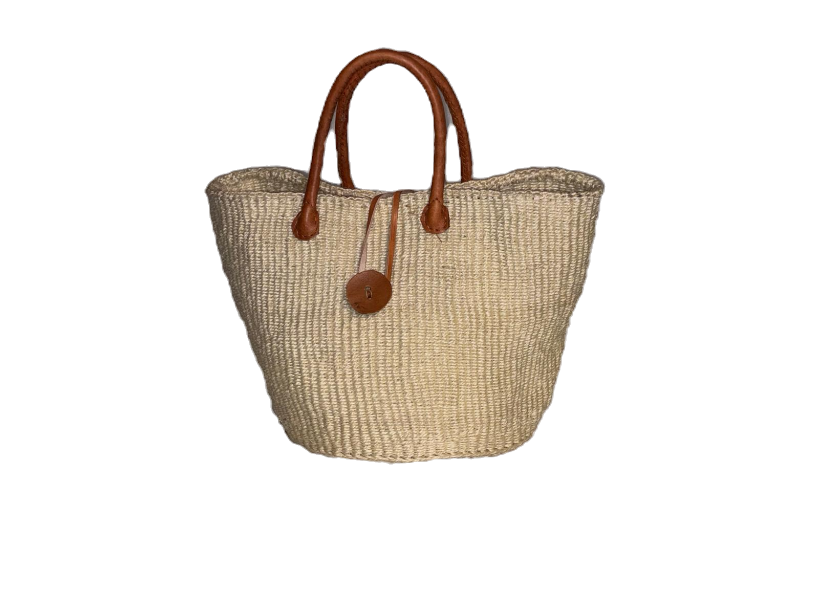 Handwoven African Sisal Basket with Leather Handles image 0