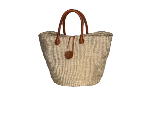 Handwoven African Sisal Basket with Leather Handles image 0