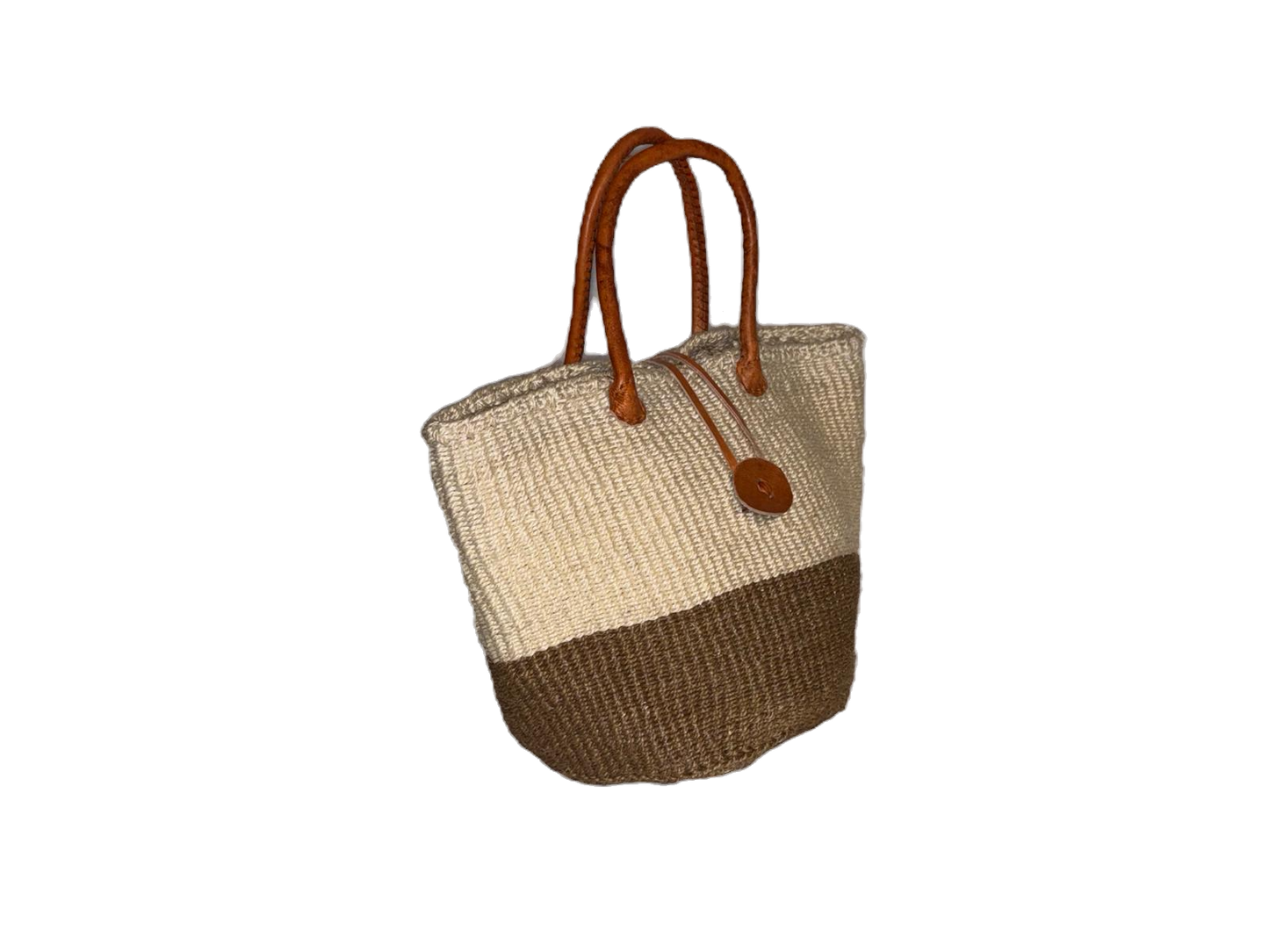 Handwoven African Sisal Basket with Leather Handles image 1