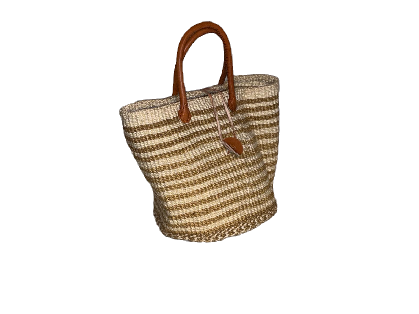 Handwoven African Sisal Basket with Leather Handles image 1