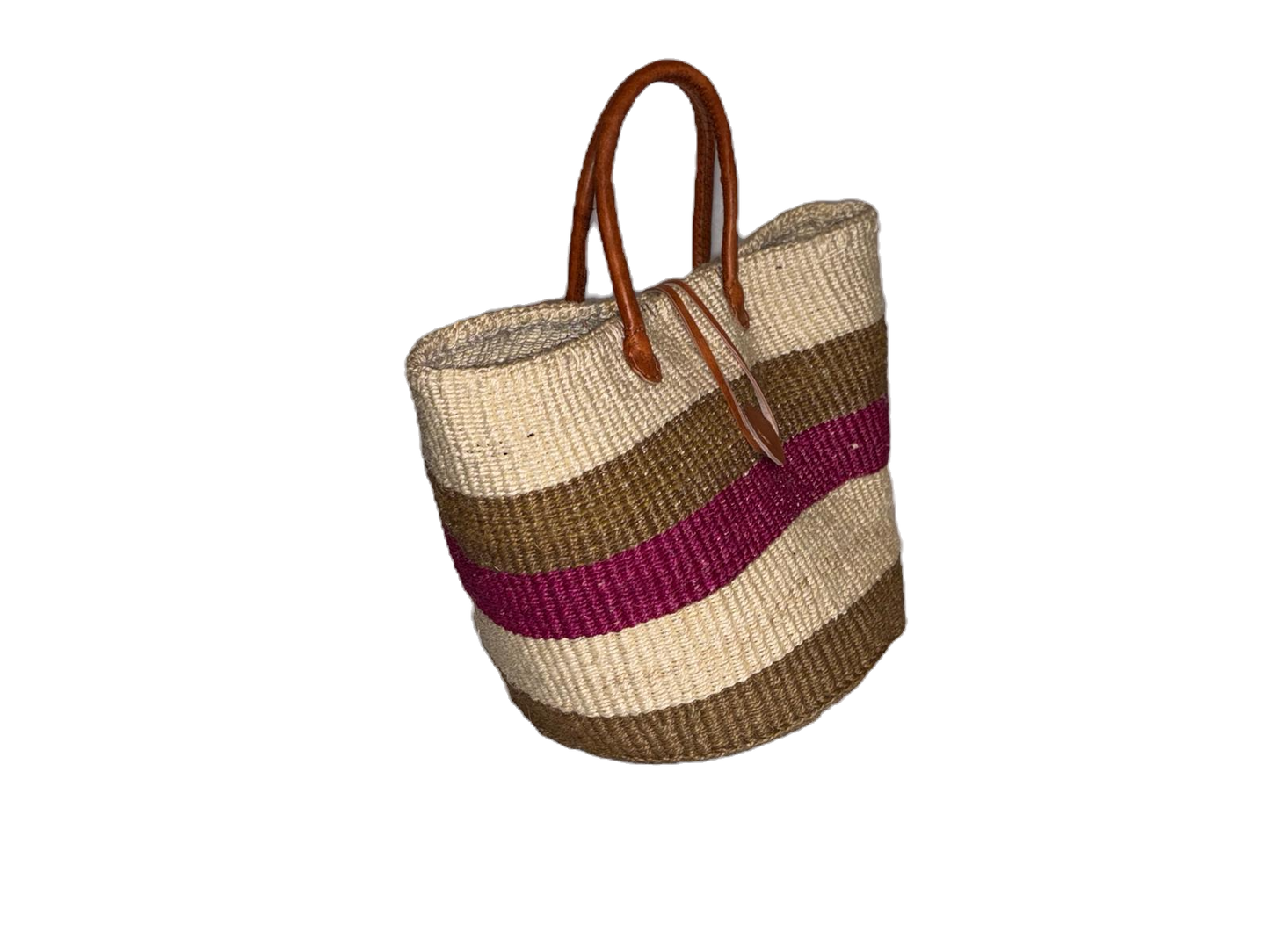 Handwoven African Sisal Basket with Leather Handles image 2