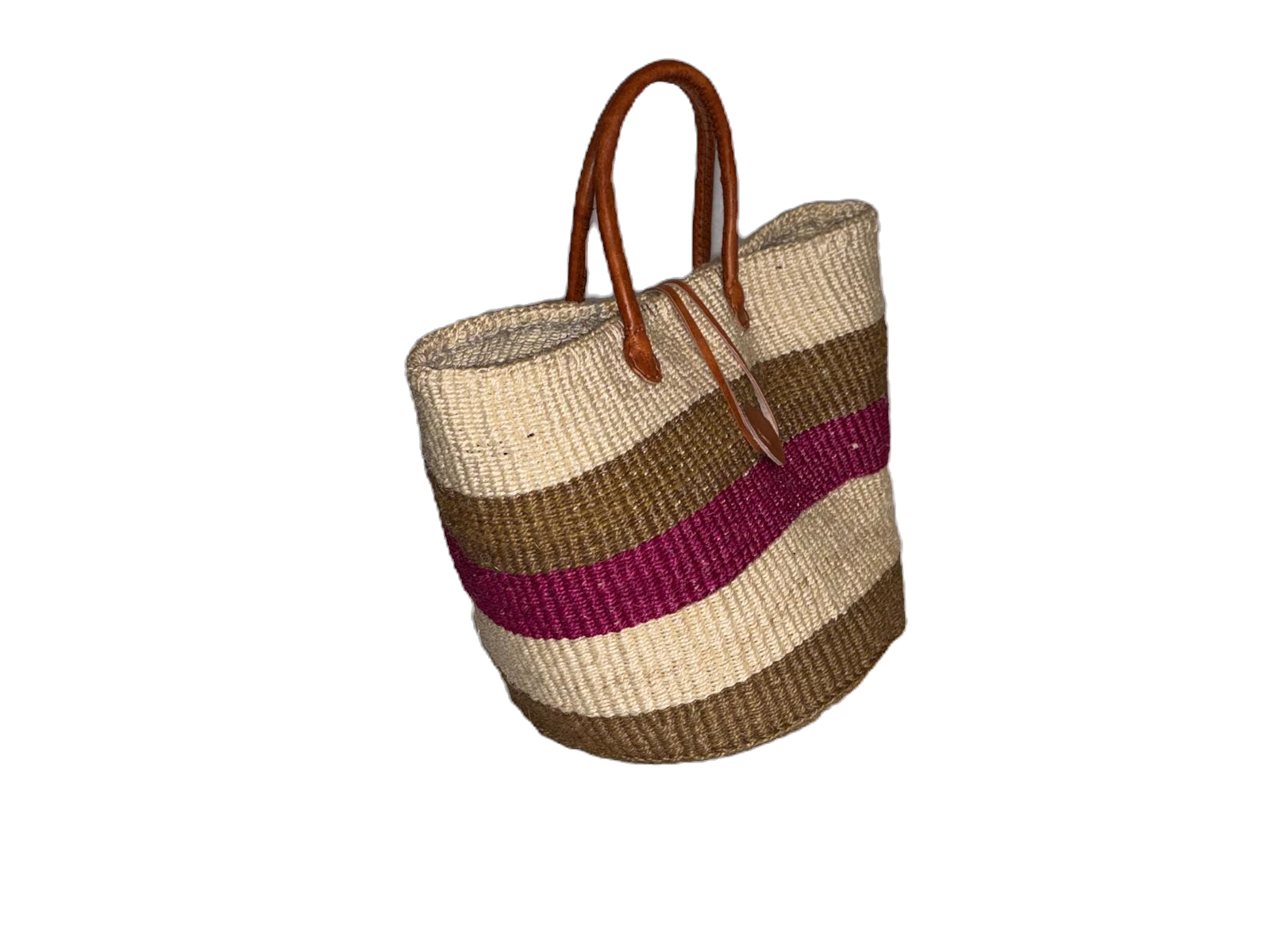Handwoven African Sisal Basket with Leather Handles image 2