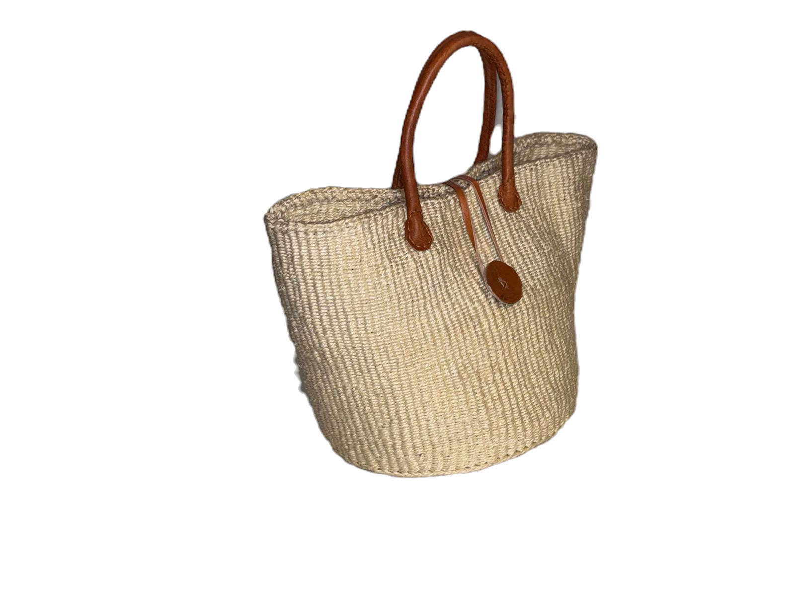 Handwoven African Sisal Basket with Leather Handles image 1