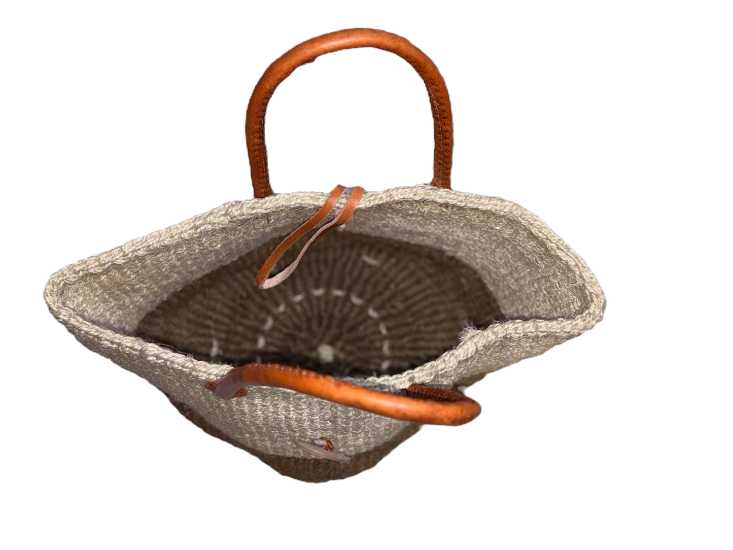 Handwoven African Sisal Basket with Leather Handles image 3
