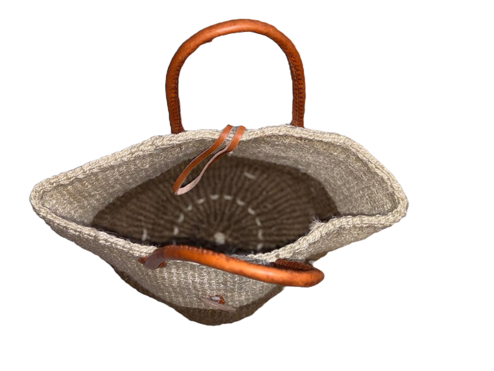 Handwoven African Sisal Basket with Leather Handles image 3