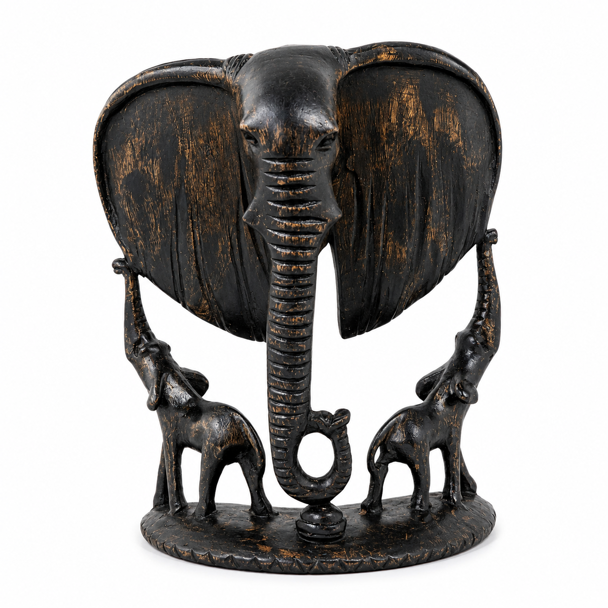 Handcrafted African Elephant Family Wooden Sculpture