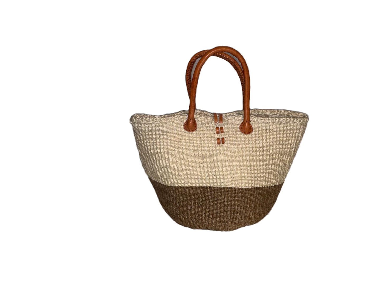 Handwoven African Sisal Basket with Leather Handles image 2