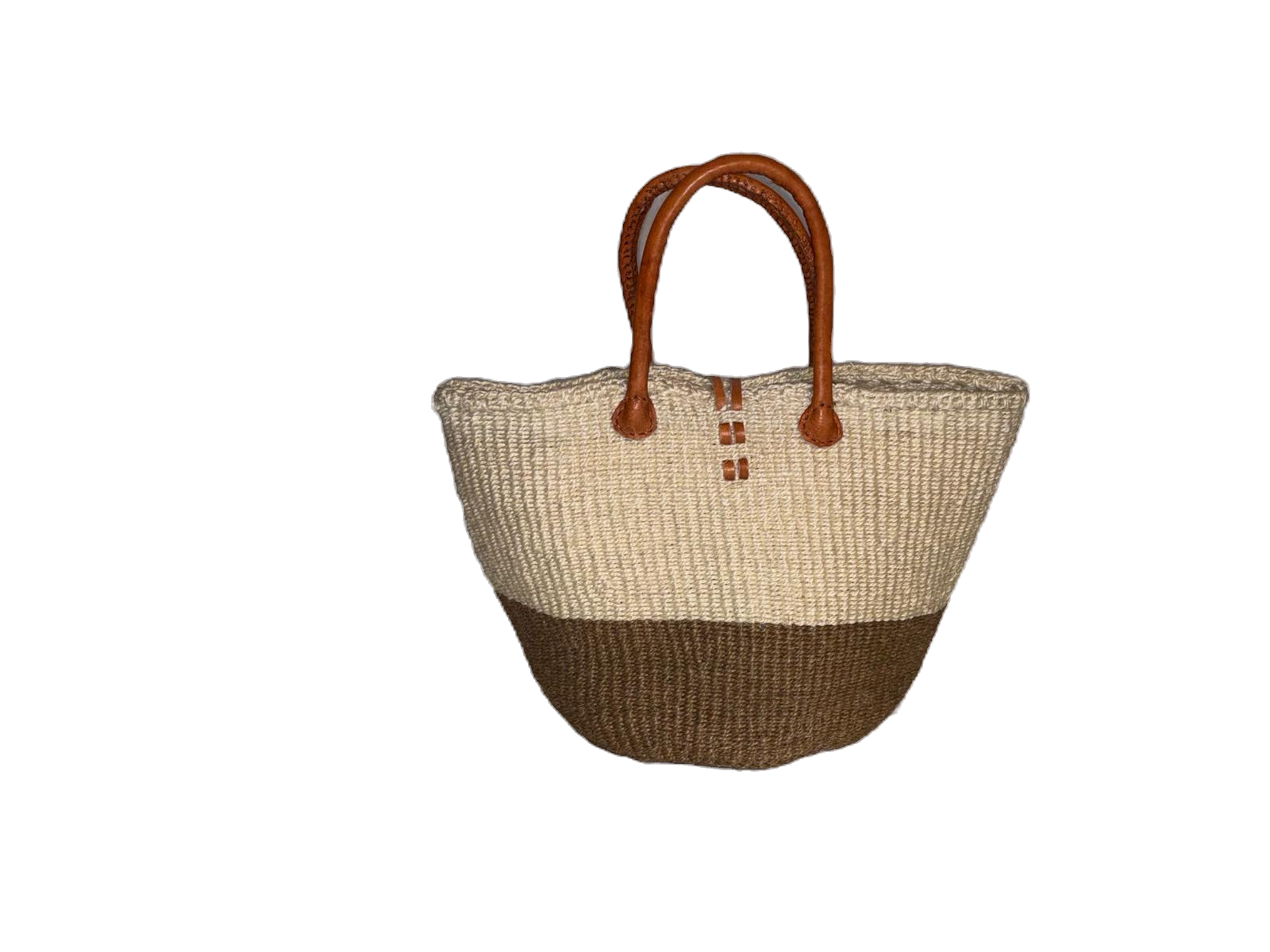 Handwoven African Sisal Basket with Leather Handles image 2