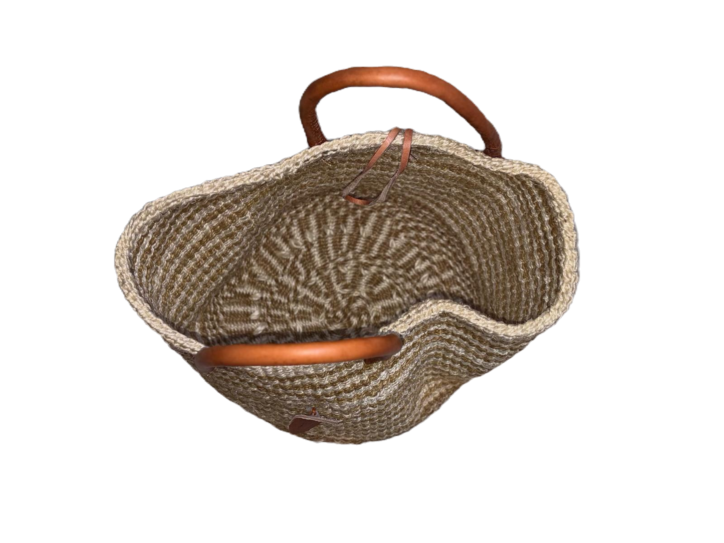 Handwoven African Sisal Basket with Leather Handles image 3