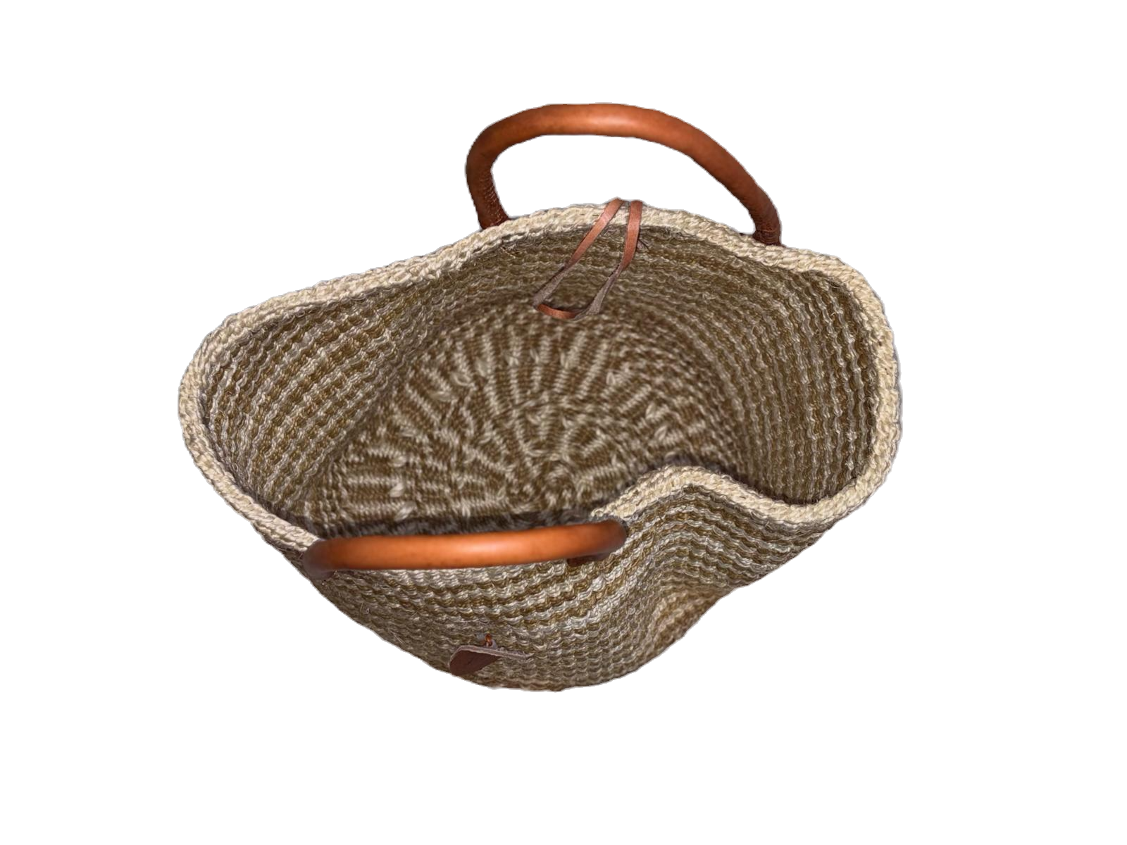 Handwoven African Sisal Basket with Leather Handles image 3